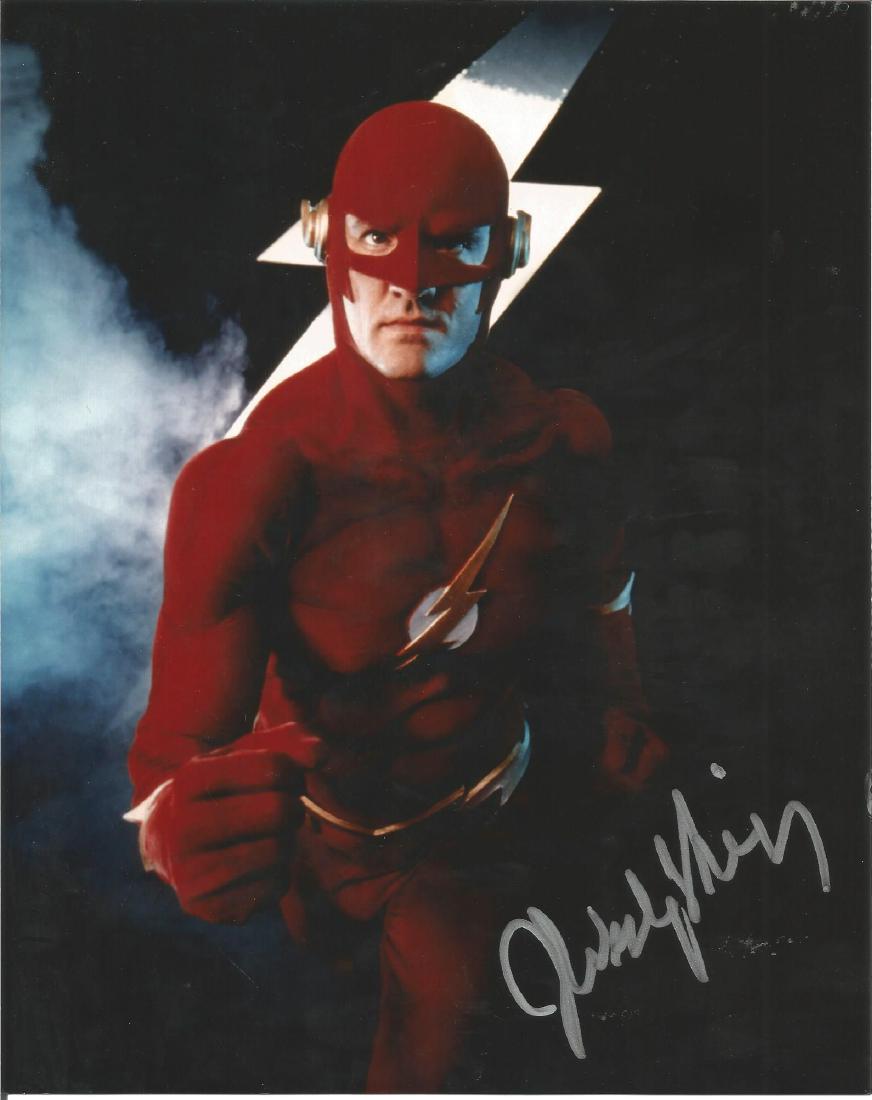 John Wesley Shipp The Flash hand signed 10x8 photo.: John Wesley Shipp The Flash hand signed 10x8 photo. This beautiful hand-signed photo depicts John Wesley Shipp as the superhero the Flash in the hit tv show The Flash. This signed photo is guaranteed