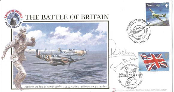 Paul Day (sculptor) and Tony Dyson (architect) signed: Paul Day (sculptor) and Tony Dyson (architect) signed Battle of Britain London Monument cover. Double postmarked 10/7/04 Guernsey and 15/9/04 Westerham Kent. Good Condition. All signed pieces come wit