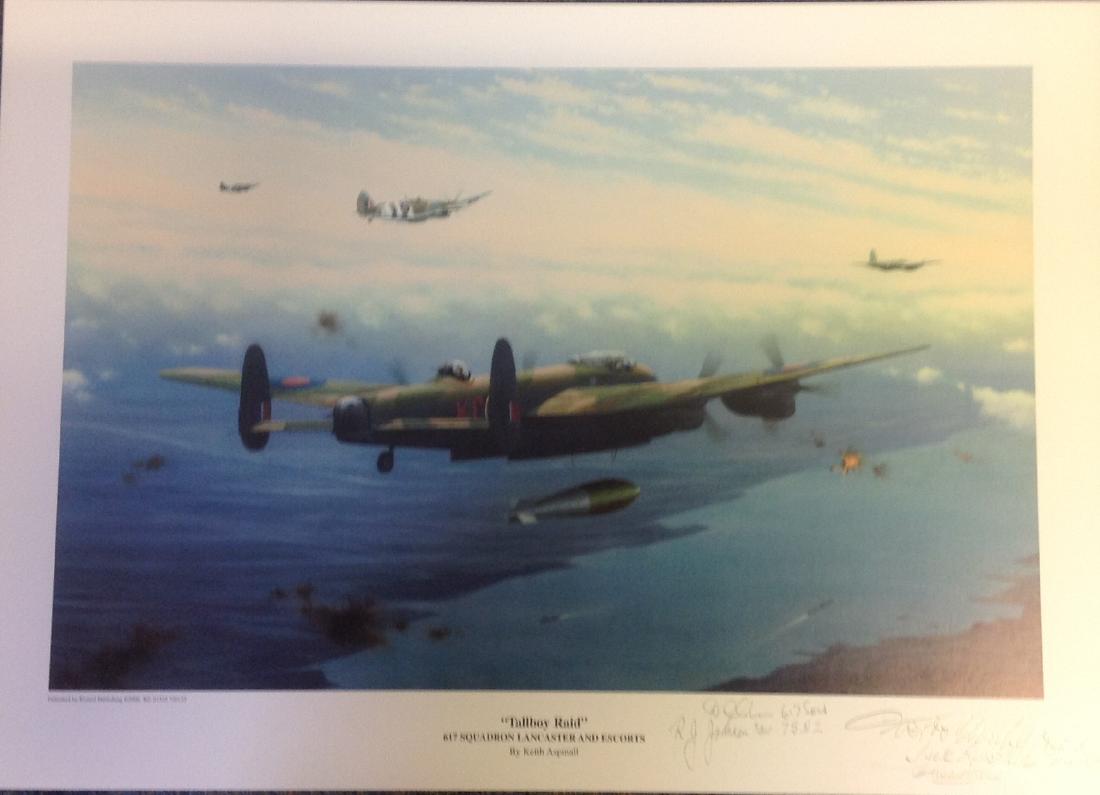 Tall Boy Raid print by Keith Aspinall signed by 5 WW2 (1 of 1)