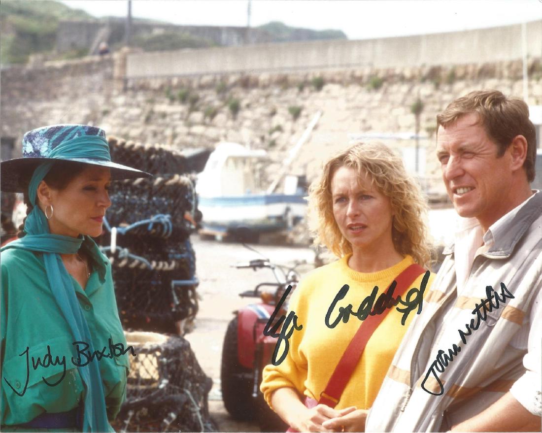 John Nettles Bergerac multi signed 10x8 photo. This: John Nettles Bergerac multi signed 10x8 photo. This beautiful hand-signed photo depicts John Nettles as Bergerac, Liza Goddard as Philippa Vale and Judy Buxton as Lady Hamer in the hit tv show, Berger