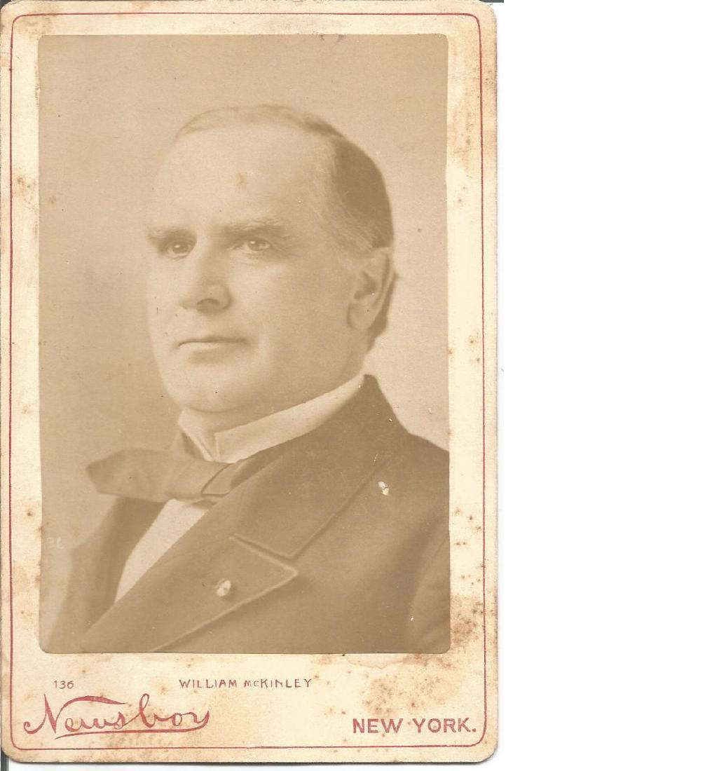 William McKinley unsigned Newsboy New York Cabinet: William McKinley unsigned Newsboy New York Cabinet photo set in plastic case. He was the 25th President of the United States, serving from March 4, 1897, until his assassination six months into his se