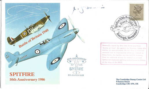 Eric John 'Jack' Davis signed Spitfire, 50th: Eric John 'Jack' Davis signed Spitfire, 50th Anniversary 1986 - Battle of Britain 1940. Cover features the Spitfire Prototype and a Spitfire of the Battle of Britain. Spitfire 50th Anniversary handsta