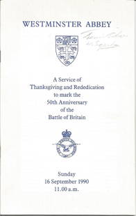 Dennis Adams 41 Sqn BOB signed 1990 Westminster Abbey: Dennis Adams 41 Sqn BOB signed 1990 Westminster Abbey 50th ann Battle of Britain service programme. Good Condition. All signed pieces come with a Certificate of Authenticity. We combine postage on mul