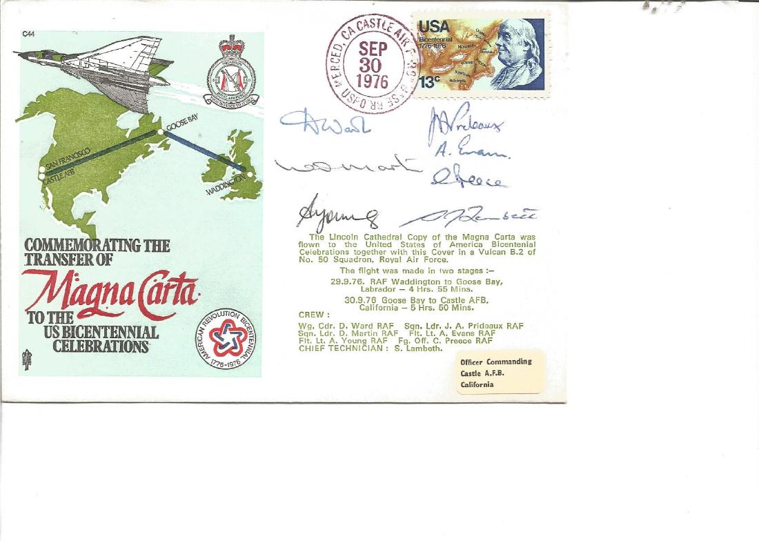 Scarce Vulcan flown 1976 Magna Carta to US cover signed (1 of 1)