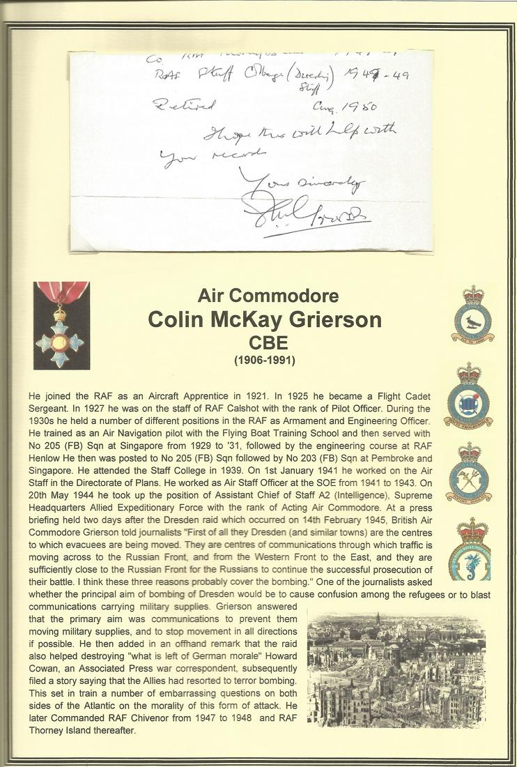 Air Commodore Colin Mckay Grierson Cbe Signed Aug 09 2019