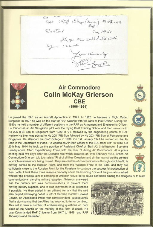 Air Commodore Colin Mckay Grierson Cbe Signed Aug 09 2019