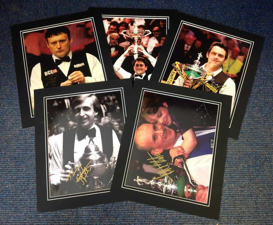 Snooker collection five 12x10 signed mounted colour: Snooker collection five 12x10 signed mounted colour photos signatures included are Jimmy White, Ronnie O'sullivan, Joe Johnson, Peter Ebdon and Terry Griffiths. Good Condition. All autographs are genu