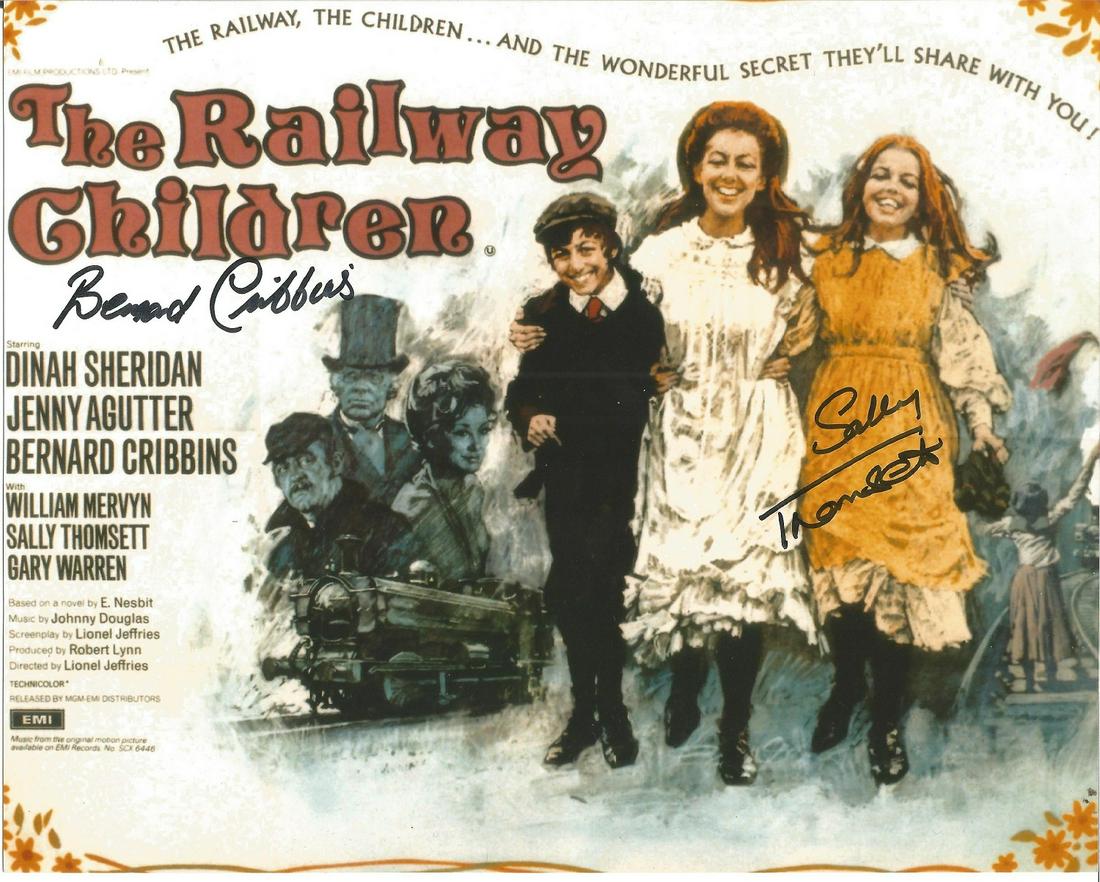 The Railway Children dual signed 10x8 photo. This: The Railway Children dual signed 10x8 photo. This beautiful hand signed photo depicts the movie poster for the 1970 movie The Railway Children, hand signed by Bernard Cribbins and Sally Thomsett. This