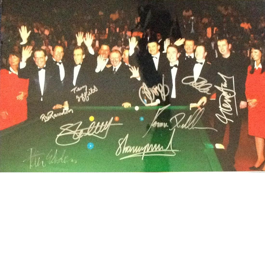 Snooker Legends 12x16 colour photo signed by past world: Snooker Legends 12x16 colour photo signed by past world champions Peter Ebdon, Stephen Hendry, Shaun Murphy, Ray Reardon, Terry Griffiths, Ronnie O'sullivan, Steve Davis, Joe Johnson and John Higgins.