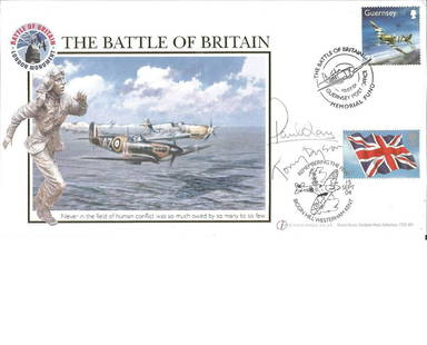 Paul Day BBMF pilot and Tony Dyson architect signed: Paul Day BBMF pilot and Tony Dyson architect signed Internetstamps Battle of Britain monument cover. Good Condition. All autographs are genuine hand signed and come with a Certificate of Authenticity.