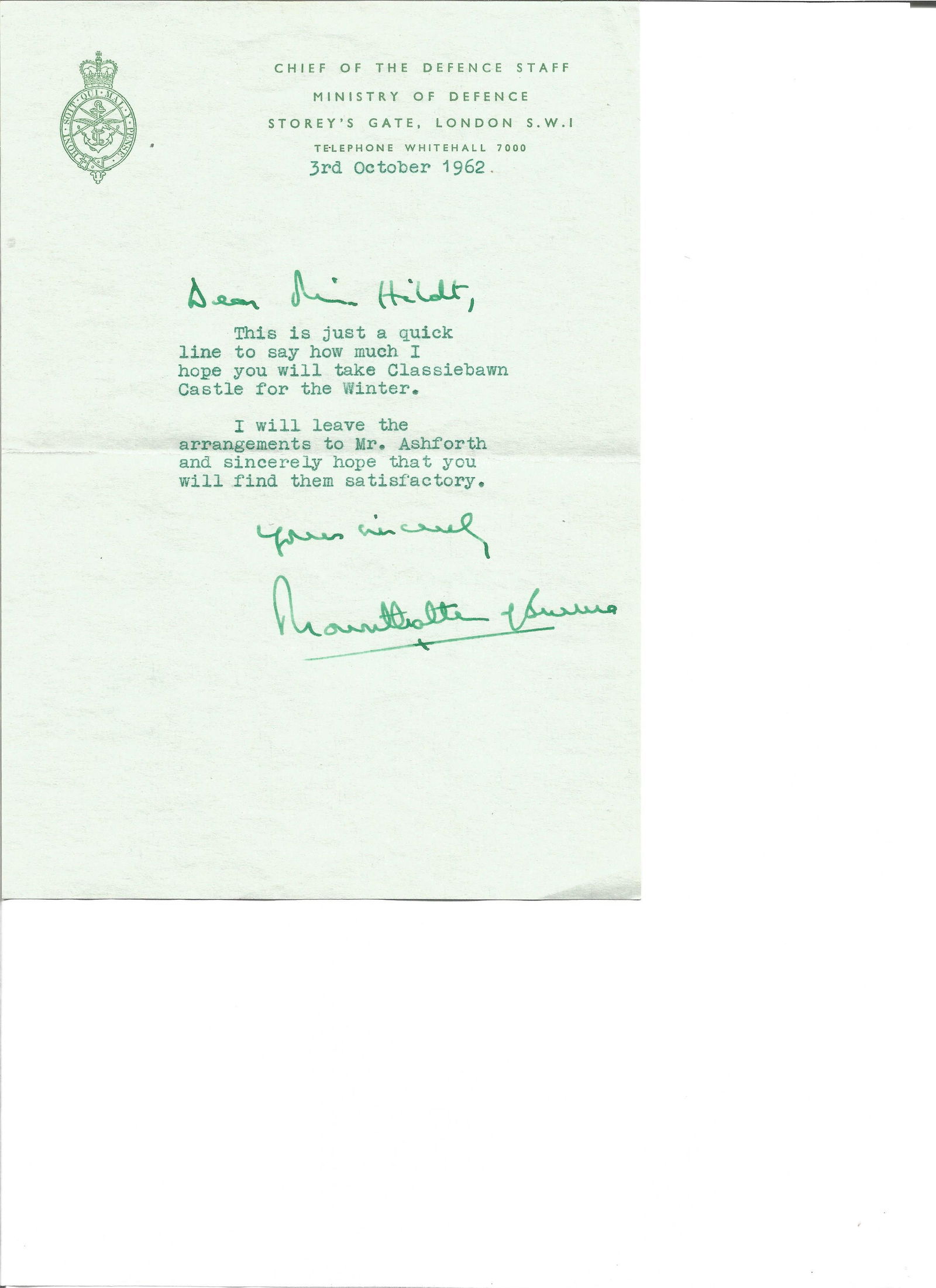 Lord Mountbatten Of Burma Typed Signed Letter 1962 Of Oct 18 2019 Chaucer Auctions In United Kingdom