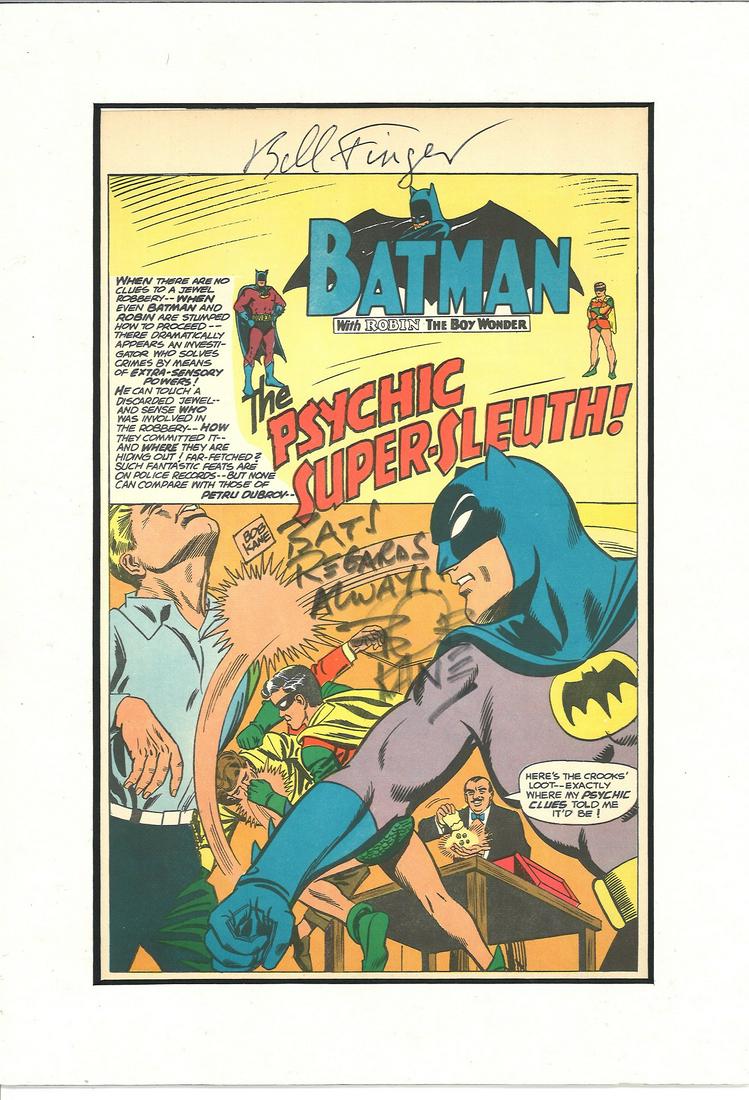 Bob Kane And Bill Finger Signed Batman Magazine Page