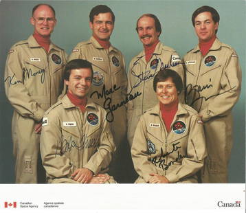 Space Ken Money, Roberta Bondar, Bjarni Tryggvason, Bob: Space Ken Money, Roberta Bondar, Bjarni Tryggvason, Bob Thirsk, Steve Maclean and Marc Garneau signed Space Team Canada 10x8 colour photo. Good condition Est.