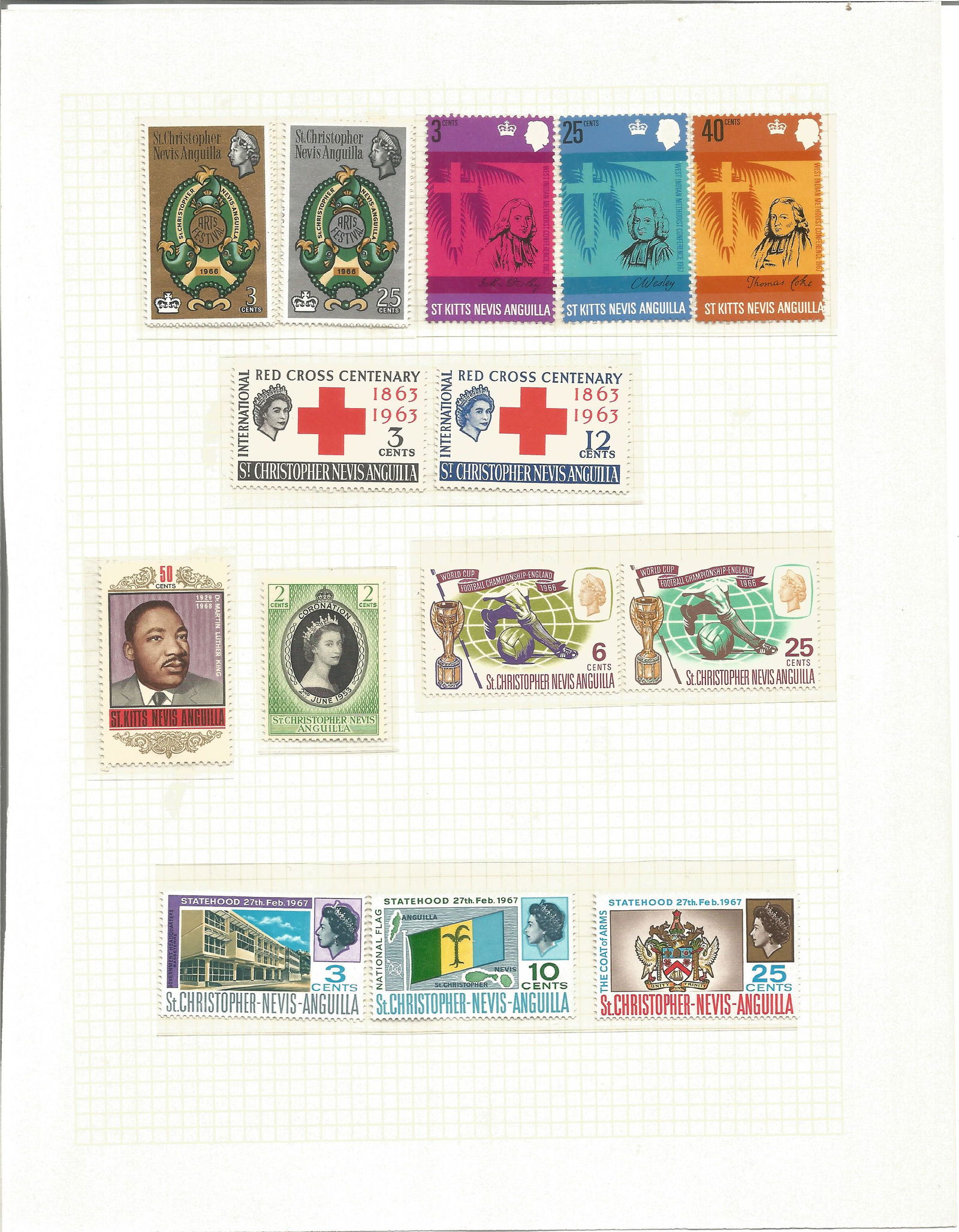 St Kitts Nevis stamps on 21 album sheets. Mainly mint (1 of 5)