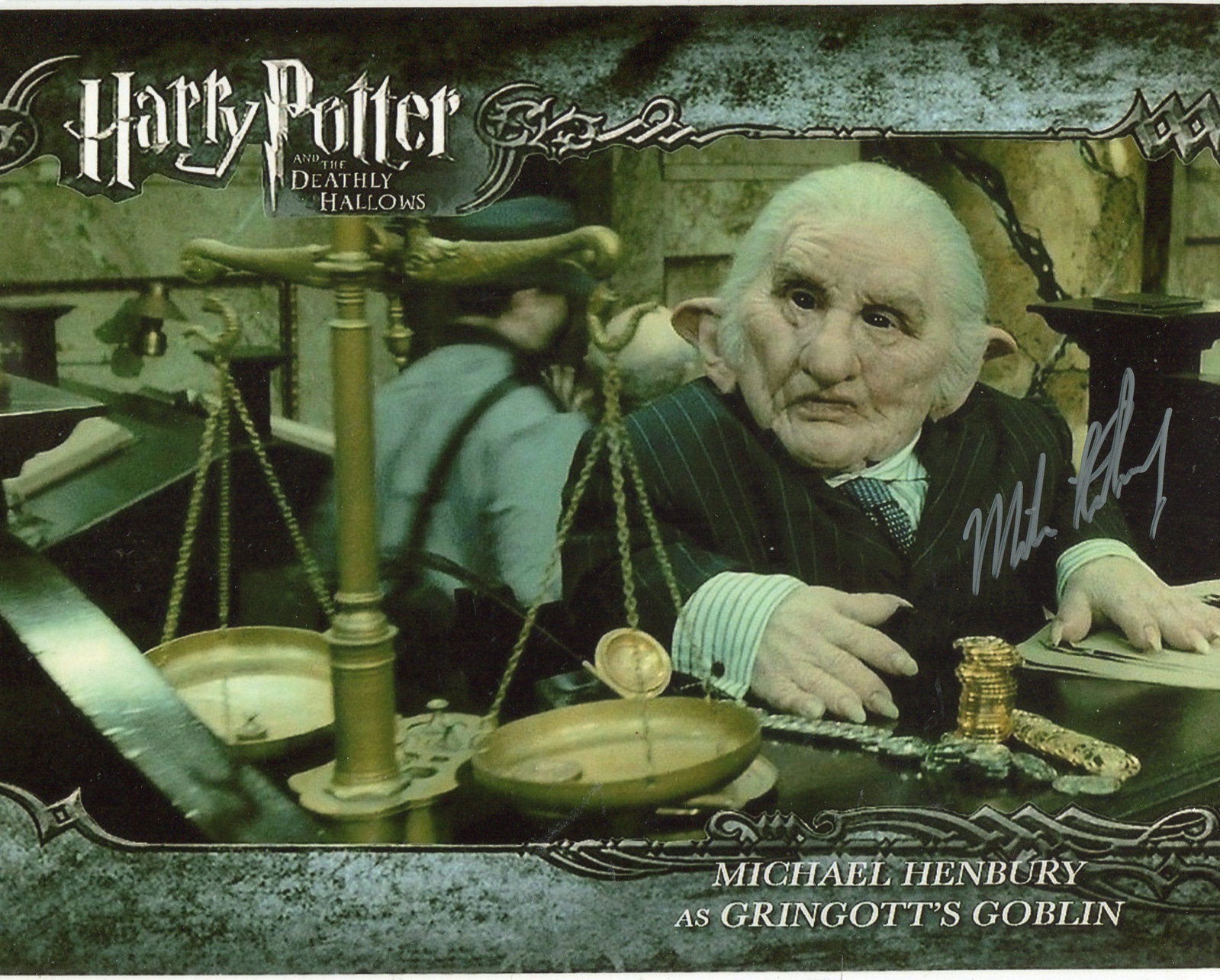 Harry Potter. 8x10 inch photo signed by Harry Potter: Harry Potter. 8x10 inch photo signed by Harry Potter actor Michael Henbury as Gringots Goblin. Good Condition. All signed pieces come with a Certificate of Authenticity. We combine postage on multiple