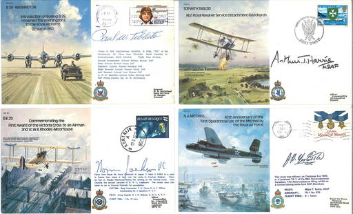 Bomber Command WW2 special Signed cover collection. A: Bomber Command WW2 special Signed cover collection. A complete collection of all 45 VIP signed covers housed in two nice blue cover albums. The covers are nicely laid out with the insert and