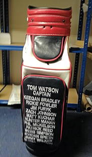 Golf Tom Watsons Golf Cart bag made specially for the: Golf Tom Watsons Golf Cart bag made specially for the 2014 Ryder Cup held at Gleneagles, this is his personal bag and has been signed by the whole team Tom Watson, Bubba Watson, Rickie Fowler, Jim