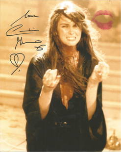 James Bond actress Caroline Munro signed 10 x 8 colour: James Bond actress Caroline Munro signed 10 x 8 colour photo to which she has kissed the photo leaving a lipstick mark. Good Condition. All autographs are genuine hand signed and come with a