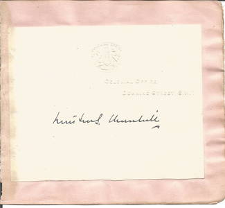 Winston Churchill signed white page embossed with