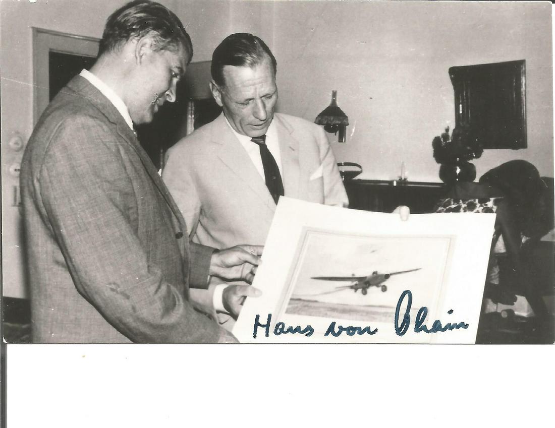 Rare Aviation pioneer Ohain signed 6 x 4 photo. Hans: Rare Aviation pioneer Ohain signed 6 x 4 photo. Hans Joachim Pabst von Ohain was a German physicist, and the designer of the first operational jet engine. His first design ran in March 1937, and it wa