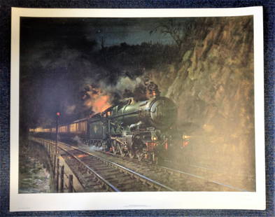 Railway Print 24x30 approx titled Night Express signed: Railway Print 24x30 approx titled Night Express signed in pencil by the artist Terence Cuneo. Good Condition. All autographs are genuine hand signed and come with a Certificate of Authenticity. We com