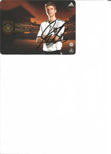 Football Thomas Muller signed adidas promo photo.: Football Thomas Muller signed adidas promo photo. Thomas Muller; born 13 September 1989 is a German professional footballer who plays for and vice-captains Bayern Munich, and has made 100 appearances