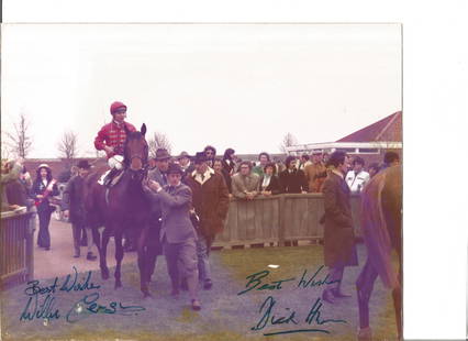 Willie Carson and Richard Hughes signed 10x8 colour: Willie Carson and Richard Hughes signed 10x8 colour photo. Slightly faded photo. Good Condition. All autographs are genuine hand signed and come with a Certificate of Authenticity. We combine postage