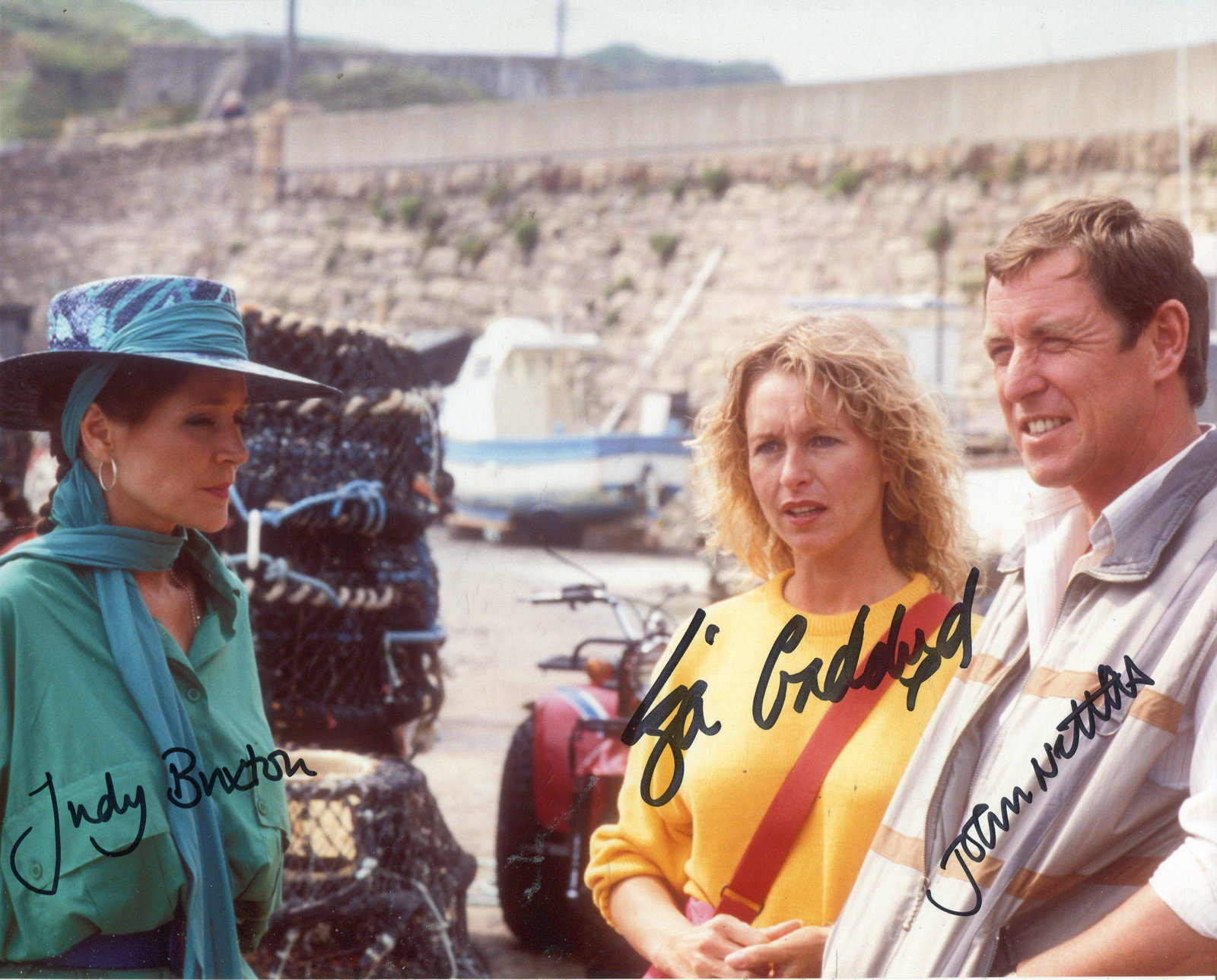 BERGERAC CAST SIGNED photo. 8x10 inch photo signed by: BERGERAC CAST SIGNED photo. 8x10 inch photo signed by John Nettles, Liza Goddard and Judy Buxton. Good Condition. All autographed items are genuine hand signed and come with a Certificate of Authentic