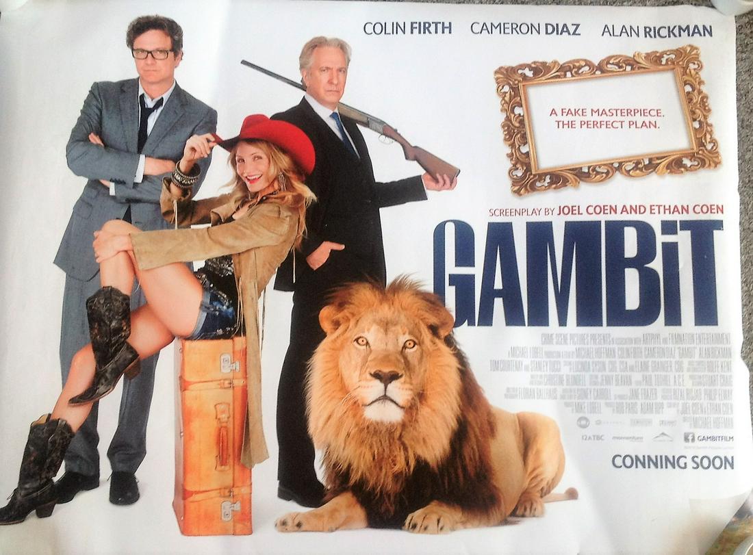 Gambit 40x30 movie poster 2012 film directed by Michael: Gambit 40x30 movie poster 2012 film directed by Michael Hoffman, starring Colin Firth, Cameron Diaz, Alan Rickman and Stanley Tucci. It is a remake of the 1966 film of the same name starring Shirley M
