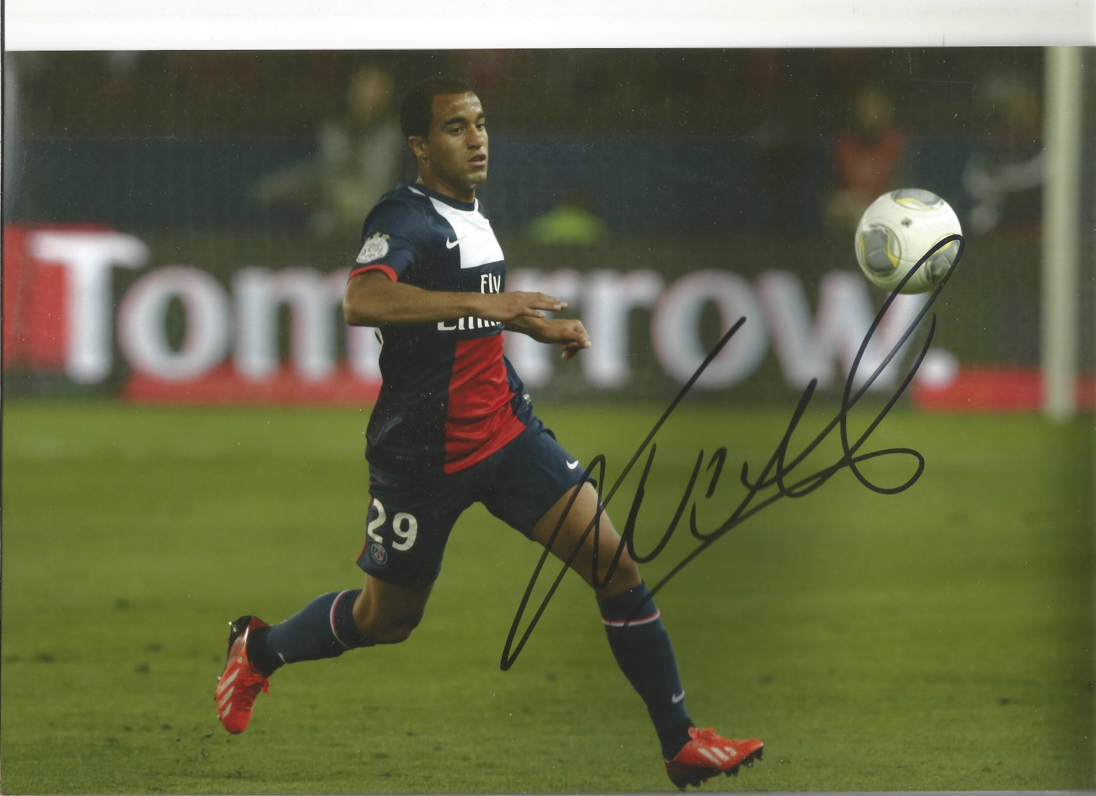 Football Lucas Moura 12x8 signed colour photo pictured: Football Lucas Moura 12x8 signed colour photo pictured in action for Paris St Germain. Lucas Rodrigues Moura da Silva (born 13 August 1992), known as Lucas Moura (Brazilian Portuguese is a Brazilian p