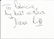 Diana Rigg signed small white card. Dedicated. Good
