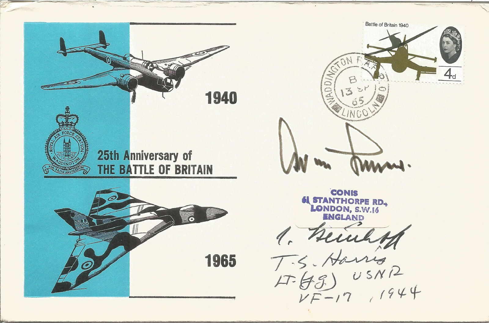 Adolf Galland, Steinhoff & US Ace Harris signed 25th (1 of 1)