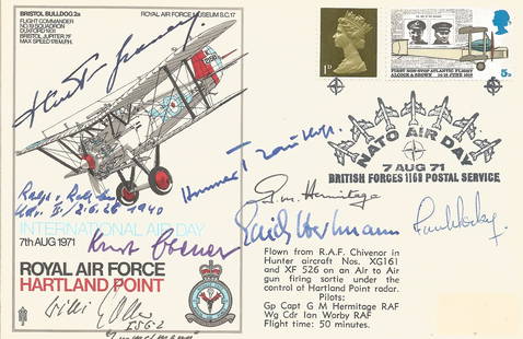 WW2 Luftwaffe aces multiple signed RAF Hartland Point: WW2 Luftwaffe aces multiple signed RAF Hartland Point Six ace including Erich Hartmann others not identified. Good Condition. All autographed items are genuine hand signed and come with a Certificate