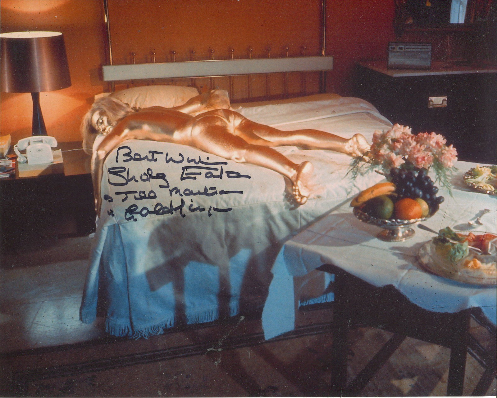 007 Bond girl Shirley Eaton signed photo from the film: 007 Bond girl Shirley Eaton signed photo from the film Goldfinger, she has added the film title and her character name. Good Condition. All autographs are genuine hand signed and come with a Certifica