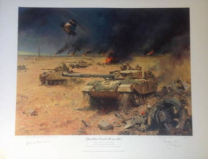 Operation Desert Storm 1991 22x28 Artist Proof print: Operation Desert Storm 1991 22x28 Artist Proof print The Commemorative Limited Edition signed in pencil by the artist Terence Cuneo and General Sir Peter de la Billiere KCB, KBE, DFO, MC. One of a sin