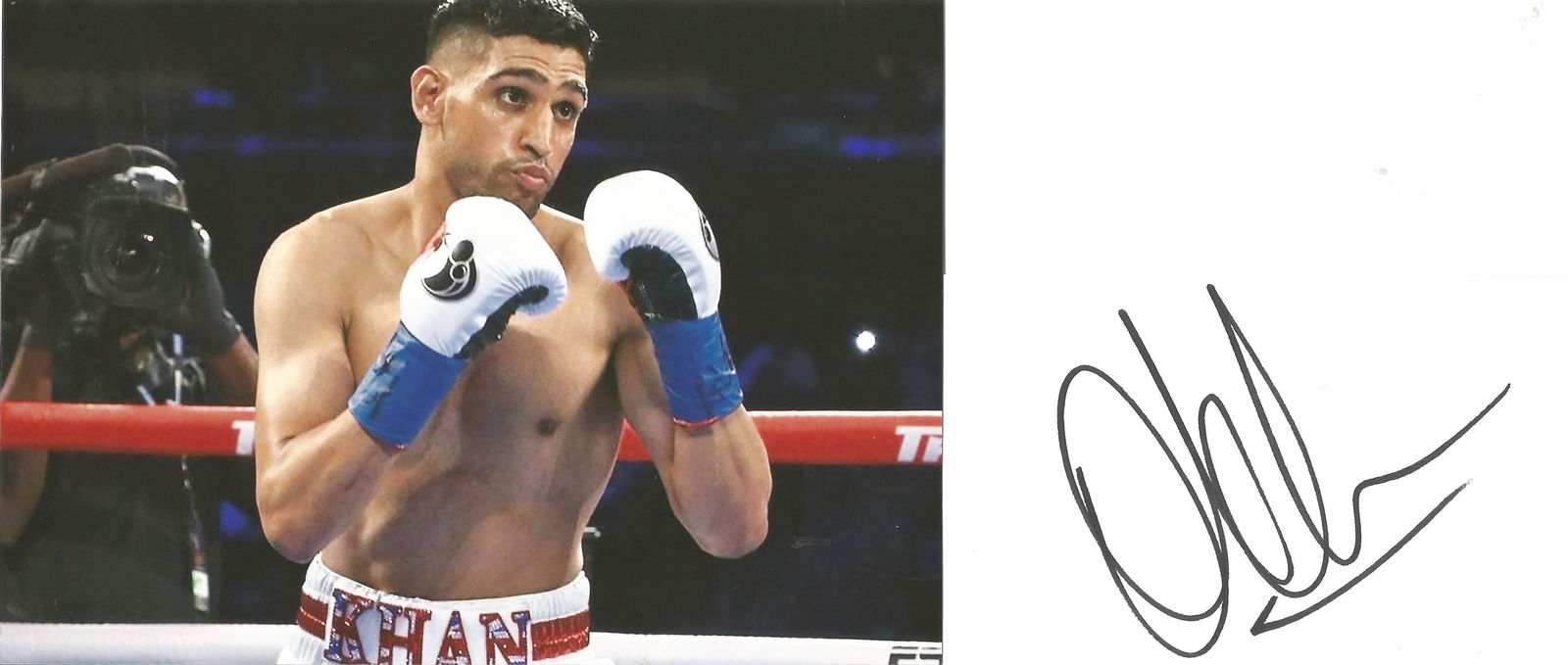 AMIR KHAN signed card with 5x7 Boxing Photo . Good: AMIR KHAN signed card with 5x7 Boxing Photo . Good Condition. All autographs are genuine hand signed and come with a Certificate of Authenticity. We combine postage on multiple winning lots and can sh