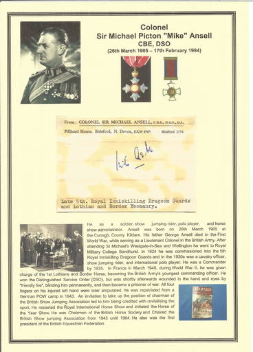 Colonel Sir Michael Picton Ansell CBE DSO DL signed - Oct 23, 2020 ...