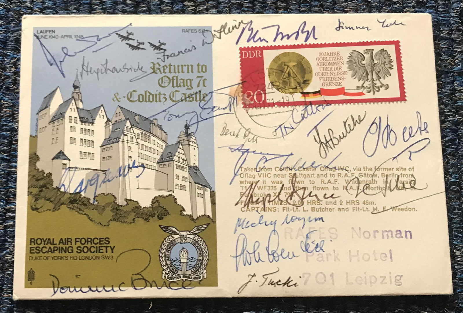 Colditz Castle WW2 rare multiple signed cover. Escape (1 of 3)
