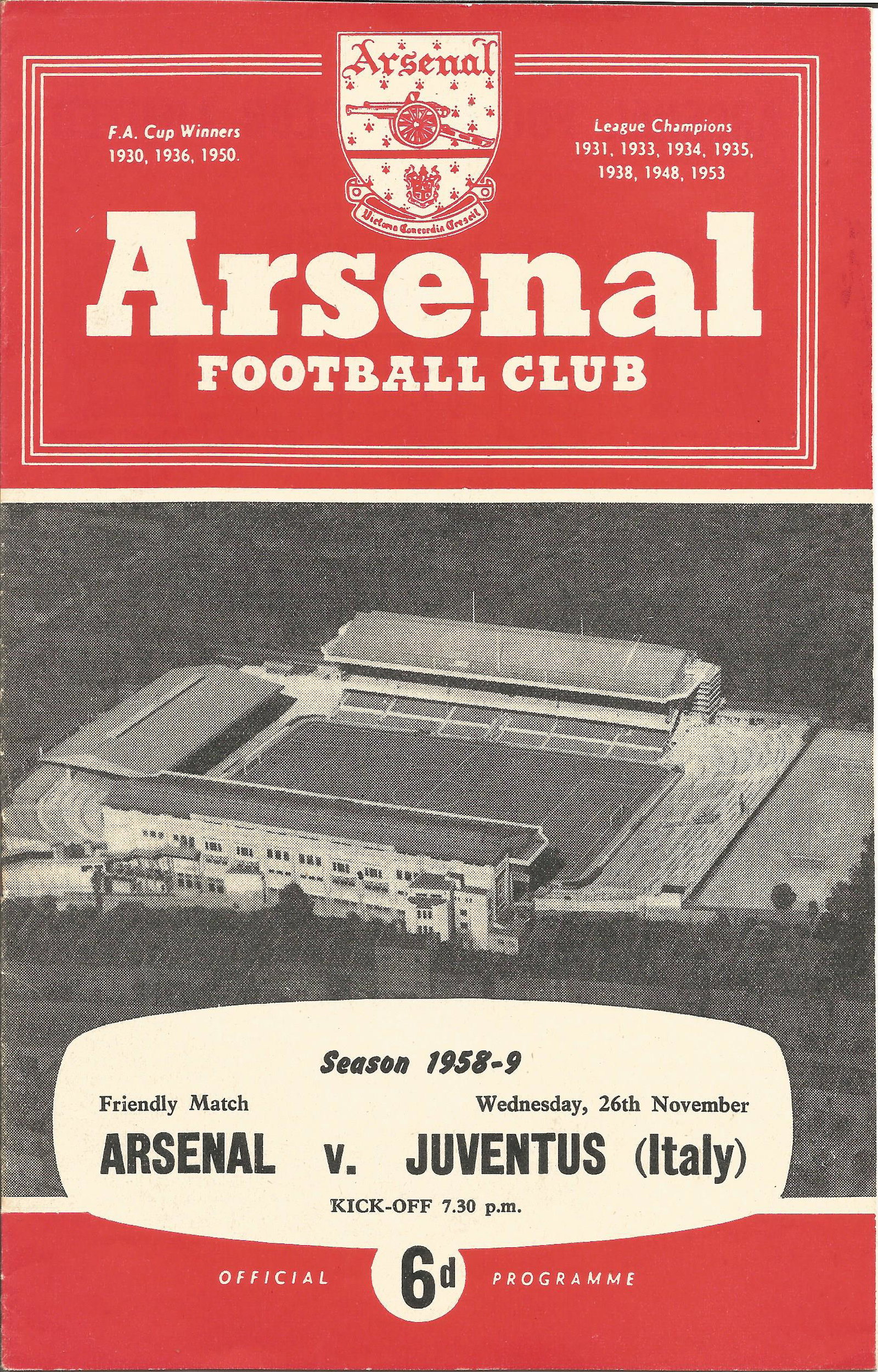 Football vintage programme Arsenal v Juventus Highbury (1 of 1)