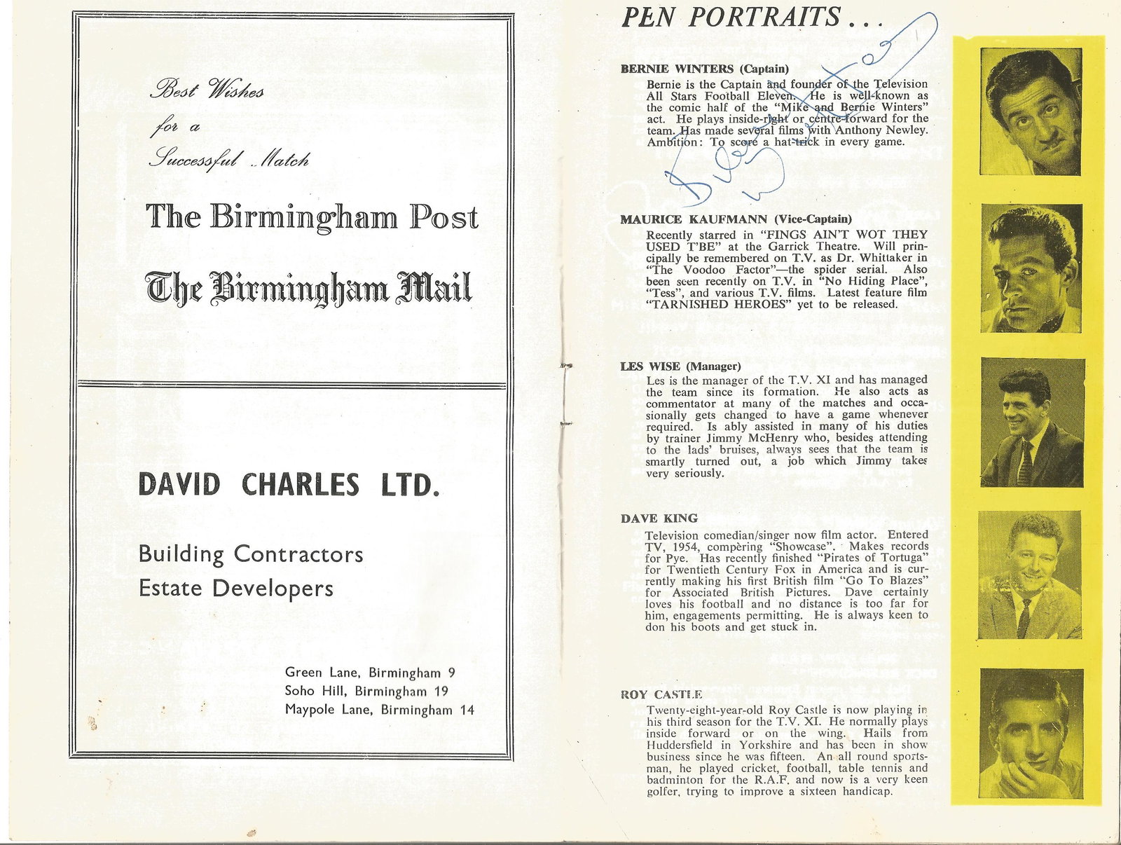 1961 TV ALL STARS vs A PRESS XI Football Programme (1 of 2)