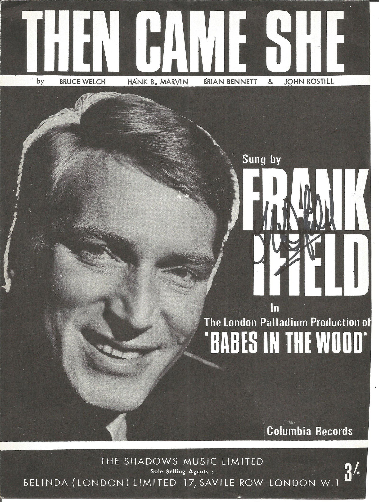 FRANK IFIELD signed vintage 1965 Then Came She Sheet (1 of 1)