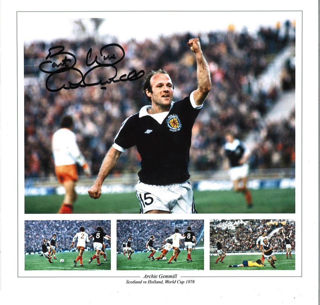 Archie Gemmill Collage Scotland Signed 12 x 12 inch: Archie Gemmill Collage Scotland Signed 12 x 12 inch football photo. Good Condition. All autographs come with a Certificate of Authenticity. We combine postage on multiple winning lots and can ship wor