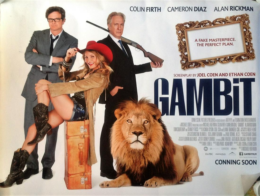 Gambit 40x30 movie poster from the 2012 film directed: Gambit 40x30 movie poster from the 2012 film directed by Michael Hoffman, starring Colin Firth, Cameron Diaz, Alan Rickman and Stanley Tucci. It is a remake of the 1966 film of the same name starring