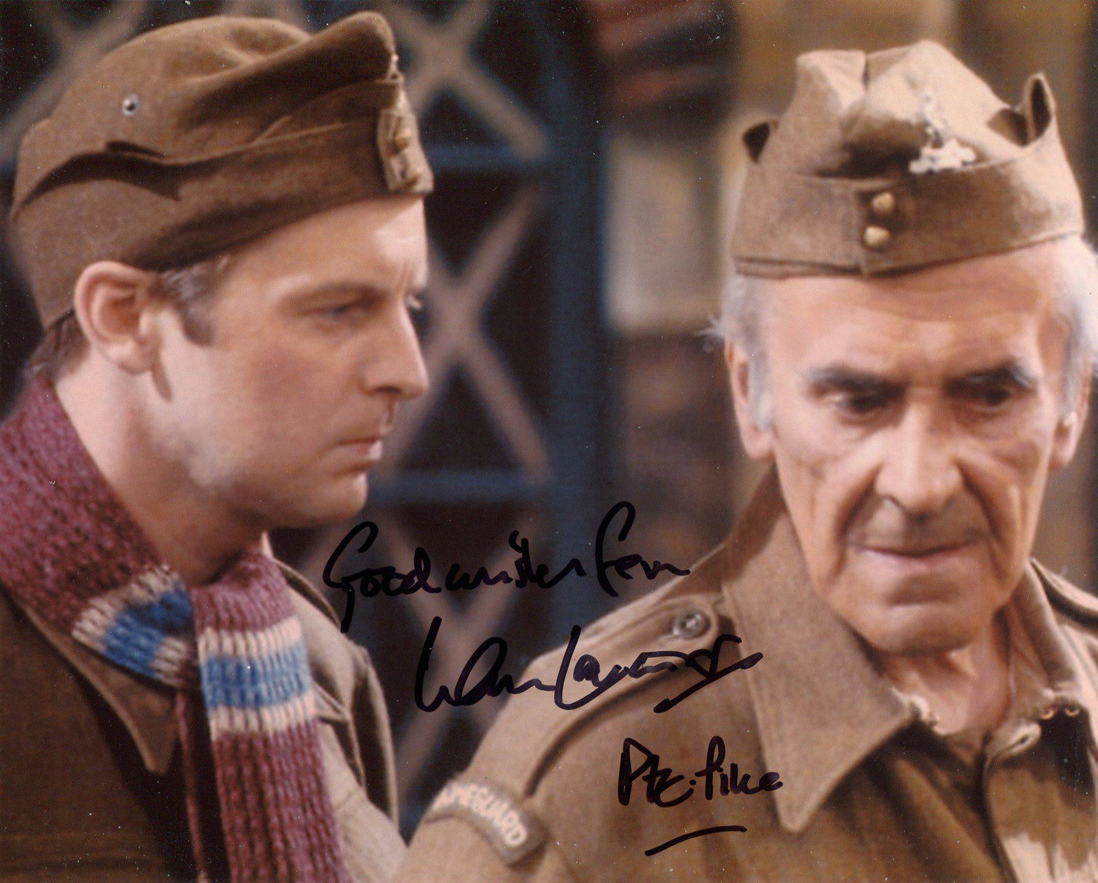 Dads Army, 8x10 scene photo from the comedy series Dads: Dads Army, 8x10 scene photo from the comedy series Dads Army signed by actor Ian Lavender as Pvt Pike. Good condition. All autographs come with a Certificate of Authenticity. We combine postage on mul