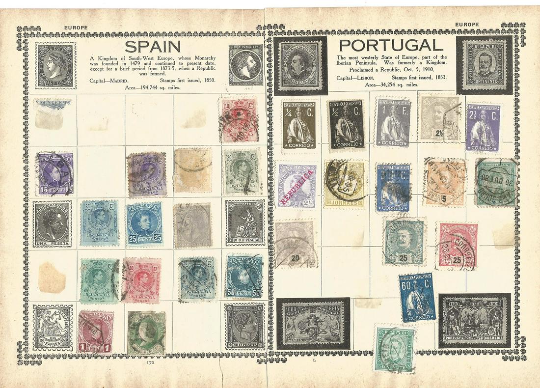 Portugal, Spain, Greece, Switzerland old stamps on 8 (1 of 2)