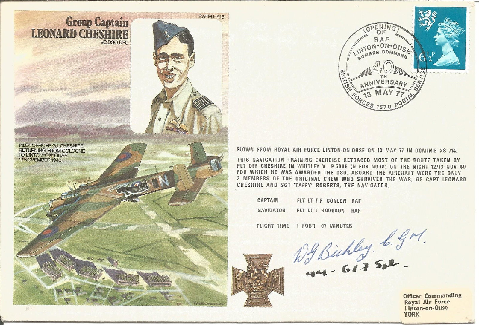 W. G. Bickley CGM signed Grp Cpt Leonard Cheshire FDC. (1 of 1)