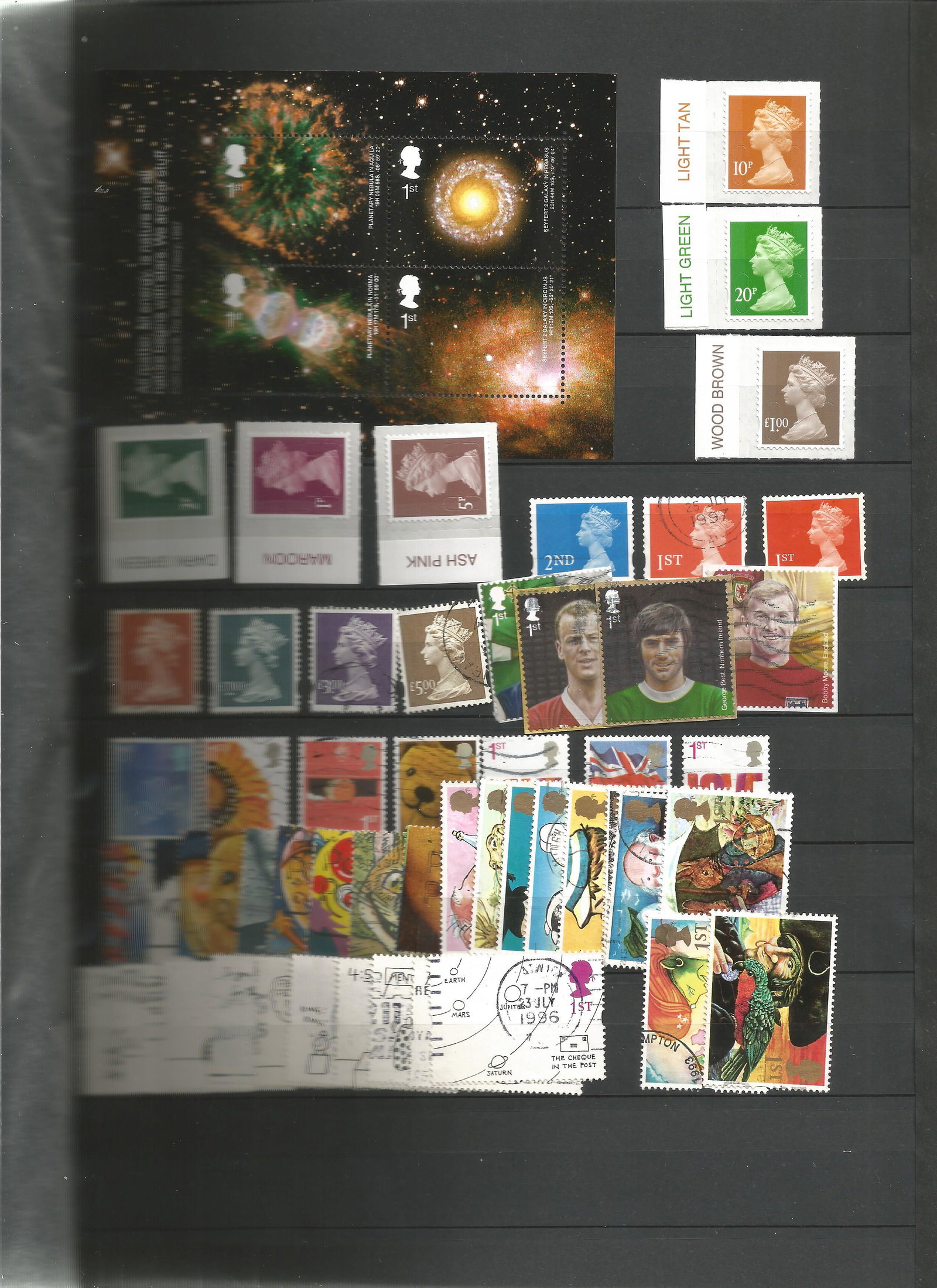 GB Stamps used WH Smiths Album containing 24 Hardback: GB Stamps used WH Smiths Album containing 24 Hardback pages with 9 rows on each side, Includes good selection of Definitives George VI & Queen Elizabeth II and regional, a good selection of Castle