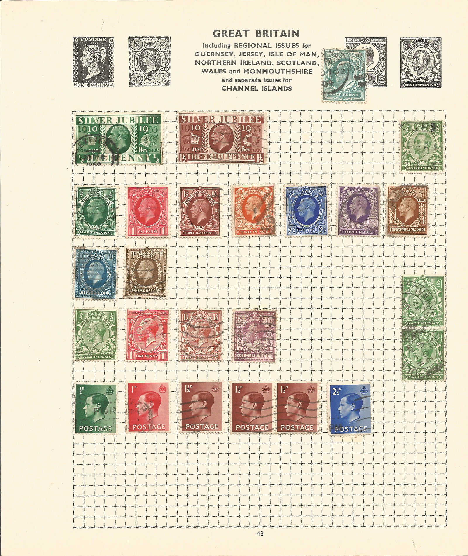 GB stamp collection on 4 pages. Includes GV and GVI (1 of 3)