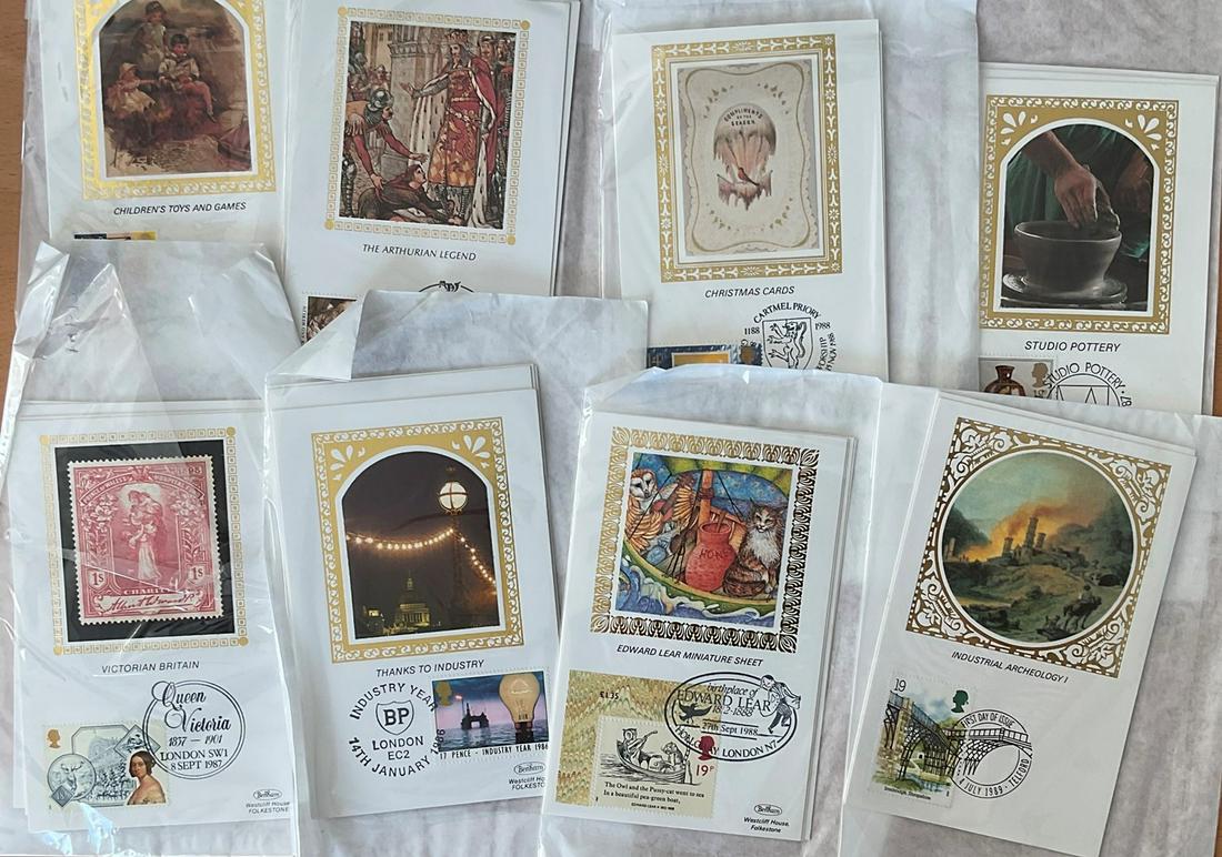 27 Sets of Benhams Silk Postcards, Including Sport,: 27 Sets of Benhams Silk Postcards, Including Sport, Thanks To Industry, The Arthurian Legend, Christmas Cards, Edward Lear Miniature Sheet, British Natural History, Studio Pottery, Victorian Britain,