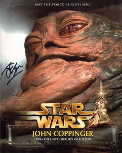 Star Wars 8x10 photo from Return of the Jedi, signed by: Star Wars 8x10 photo from Return of the Jedi, signed by John Coppinger, the puppeteer who gave life to Jabba the Hutt, one of the iconic characters from the film. Good condition. All autographs come w